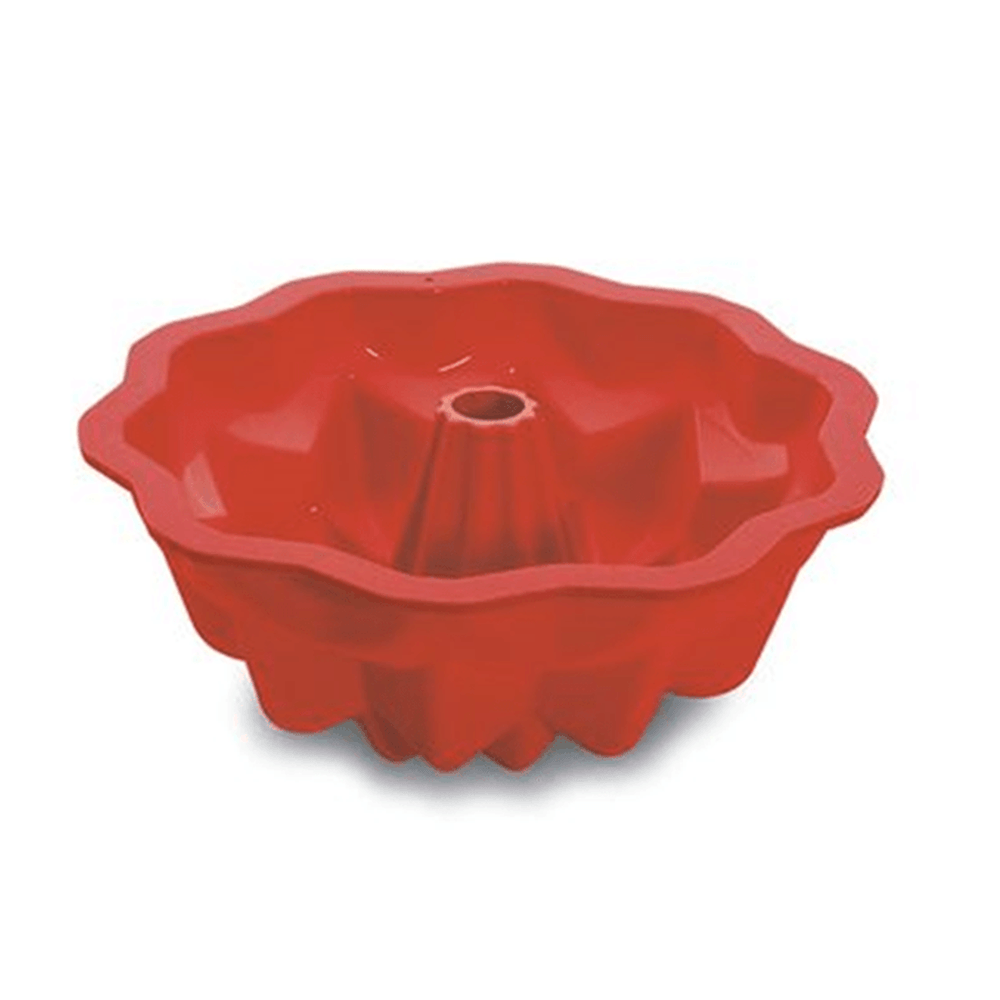 Forma De Bolo Com Furo Silicone Vermelha 25,5Cm - Hauskraft