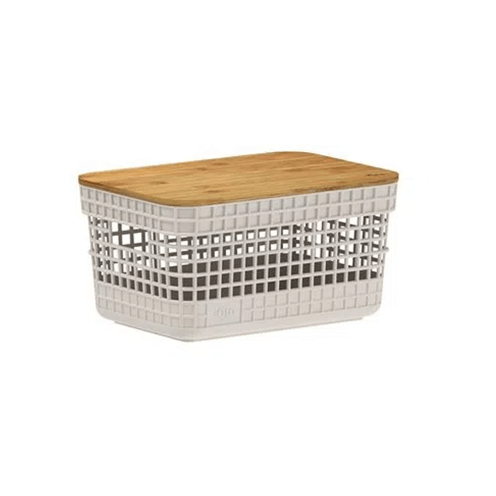 Cesto Organizador Grid Com Tampa Bambu Bege 2.5L 20.5X14.5X10.6Cm - Ou
