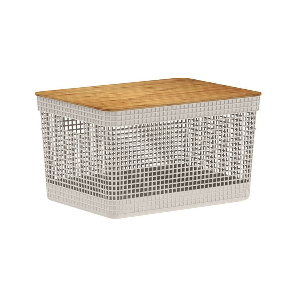 Cesto Organizador Grid Tampa De Bambu Bege 20 Litros 39X29x22.6Cm - Ou