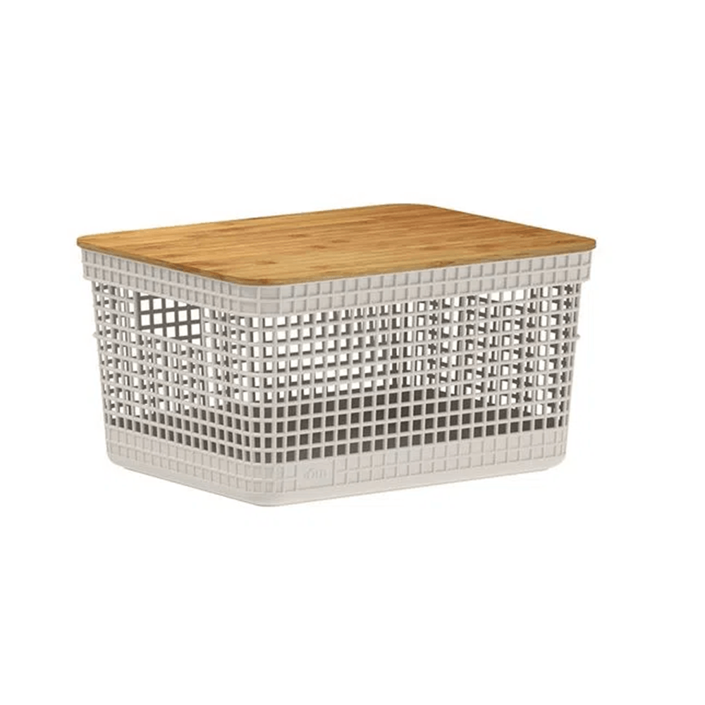 Cesto Organizador Grid Tampa Bambu Bege 8 Litros 29X23x15.6Cm - Ou