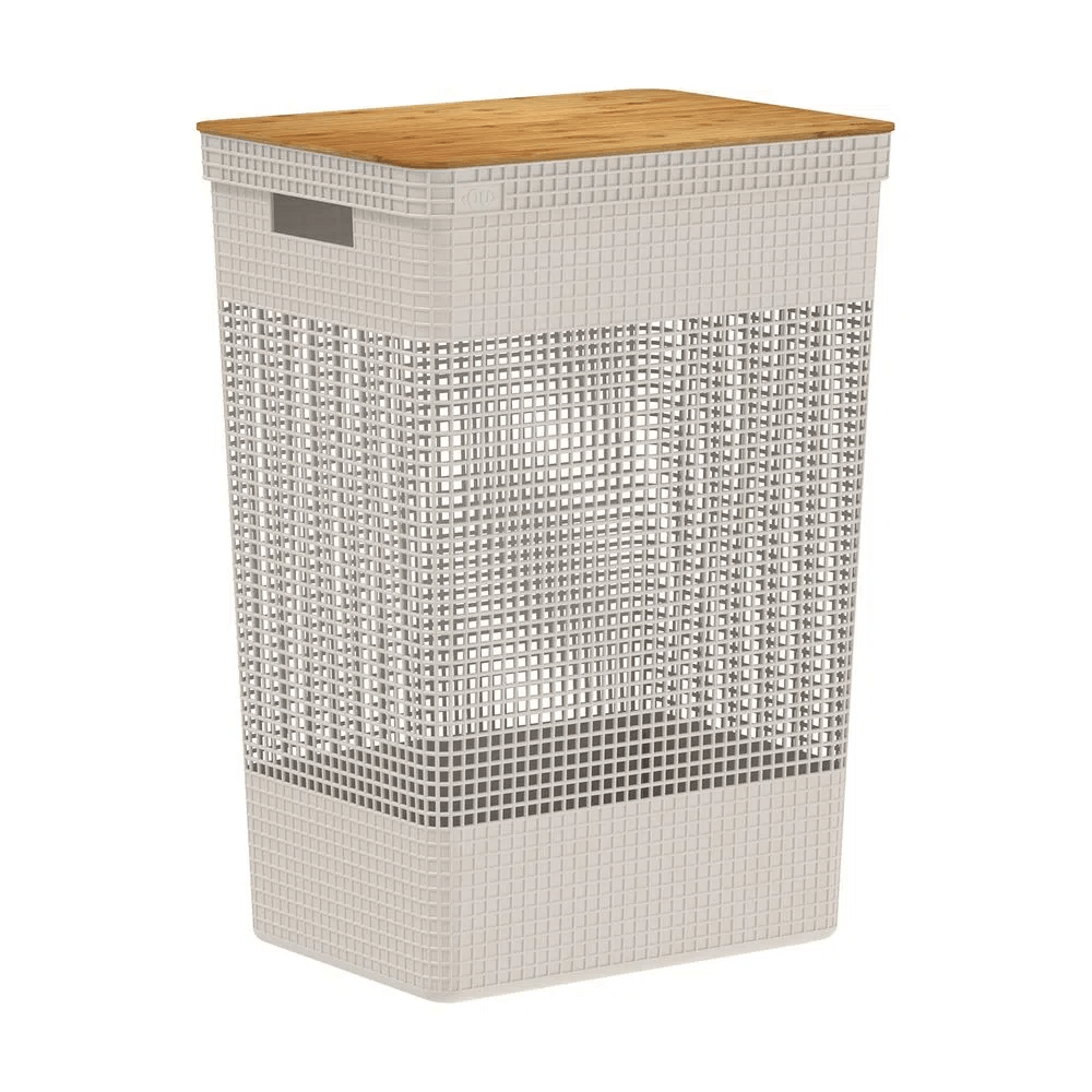Cesto Organizador Grid Tampa De Bambu Bege 49 Litros 55.6X39x29cm - Ou