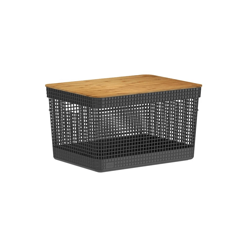 Cesto Organizador Grid Tampa Em Bambu Preto 20 Litros 38X28x22.2Cm - Ou